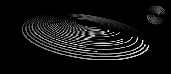 Spiral with white lines as dynamic abstract vector background or logo or icon. Abstract background with lines in circle. Artistic illustration with perspective on black background.