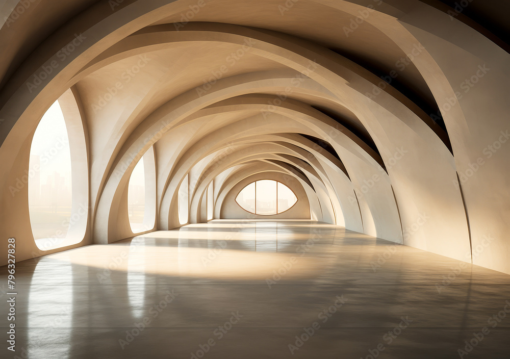 Poster futuristic 3d abstract modern architecture - empty concrete floor, minimalist design render