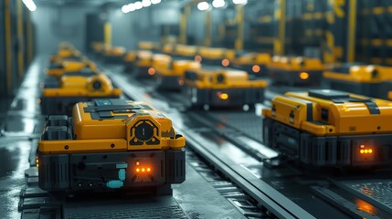 Uncover the efficiency of automated warehouses with a illustration of robots sorting packages