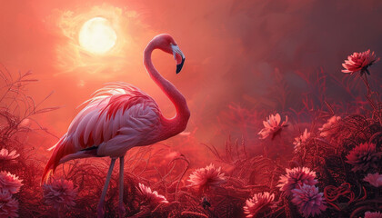 pink flamingo, sunlight.generative ai