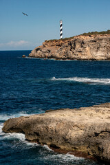 Punta Moscarter lighthouse near Portimatx, Sant Joan de Labritja, Ibiza, Balearic Islands, Spain