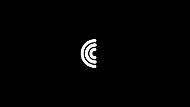 Loading bar, circle logo, white circle, black background,