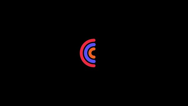 Loading bar, circle logo, white circle, black background,