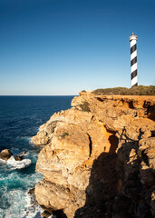 Punta Moscarter lighthouse near Portinatx, Sant Joan de Labritja, Ibiza, Balearic Islands, Spain