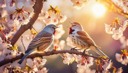 Obraz premium Spring Serenade: Birds in Harmony