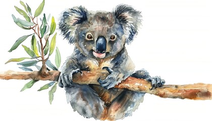 Koala water color, drawing style, isolated clear background