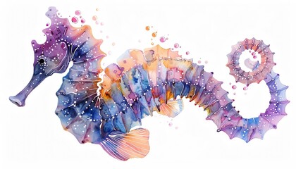 Seahorse water color, drawing style, isolated clear background