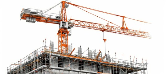 A tower crane on the top of construction building. Generative AI technology.	
