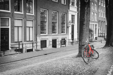 Red bicycle in Amsterdam, Netherlands