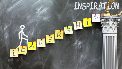 Leadership leads to Inspiration - a metaphor showing how leadership makes the way to reach desired inspiration. Symbolizes the importance of leadership. ,3d illustration