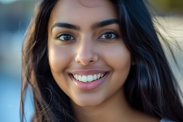 Portrait of a Smiling Young Asian Indian Woman for Dental Advertisement. Concept Portrait Photography, Smiling Woman, Asian Indian, Dental Advertisement