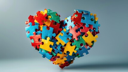 Colorful Puzzle Heart Concept on a Gradient Background. Autistic Pride Day