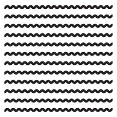 Adobe Wavy line and wavy zigzag pattern lines. Vector black underlines, smooth end squiggly horizontal curvy squiggles ilustrator Artwork eps10