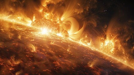 Obraz premium Surreal abstract art of fiery cosmos with swirling patterns. Conceptual illustration of space