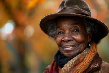 Wise black woman enjoying her retirement, beautiful older African-American woman in a casual setting 
 outdoors