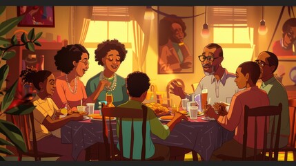 Family enjoying dinner together. Black History Month