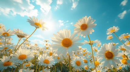 field of daisies against blue sky
