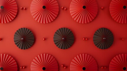 Red umbrella on red background. Chinese new year background.