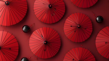 Red umbrella on red background. Chinese new year background.