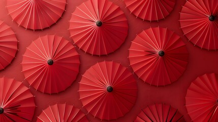 Red umbrella on red background. Chinese new year background.