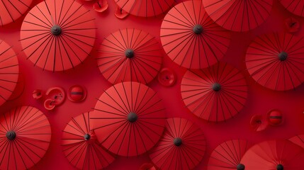 Fototapeta na wymiar Red umbrella on red background. Chinese new year background.