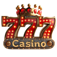 Casino Logo with red sevens, heart GOLD crown. Jackpot. Lucky seven 777. Ai generated. Colorful PNG illustration.