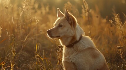 Canaan Dog Contemplating in Golden Field