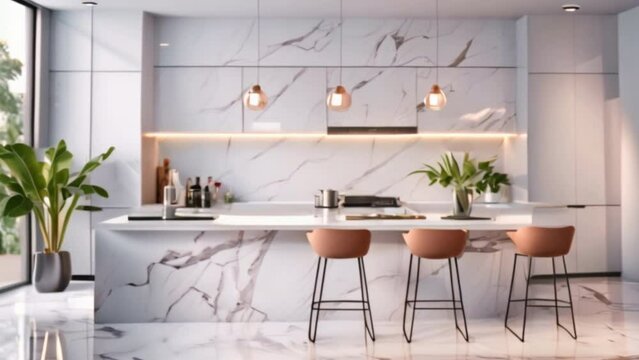 Interior of Countertop In White Modern Kitchen