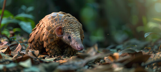 Obraz premium ten months old pangopup, Chinese pangolins, Manis pentadactyla in natural habitat