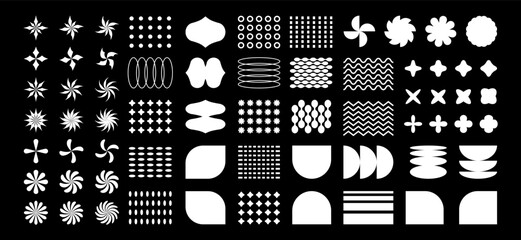 Y2k abstract shapes and figures. decorative elements for graphic design, trendy brutalist forms in 2000s aesthetics. Vector illustration.