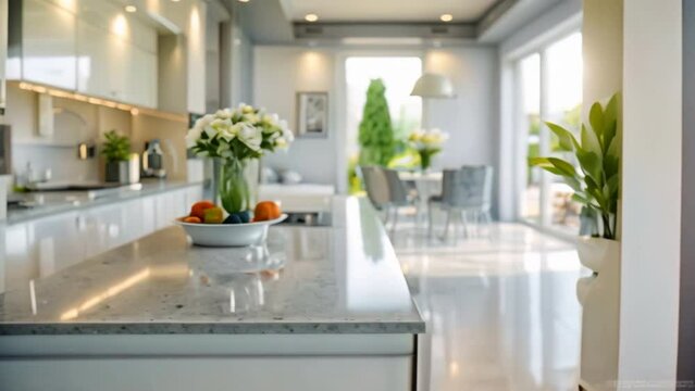 Interior of Countertop In White Modern Kitchen