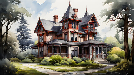 Fototapeta premium Victorian House watercolor
