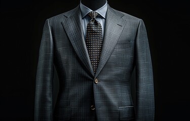 gray suit with tie and white shirt inside displayed on the mannequin - obrazy, fototapety, plakaty