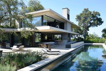 Fototapeta premium Modern house with garden and swimming pool