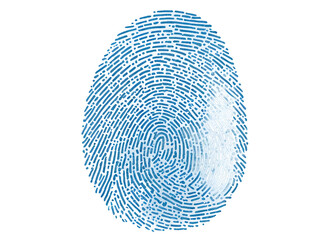 A blue fingerprint on a transparent background, manual only, network security verification, network security