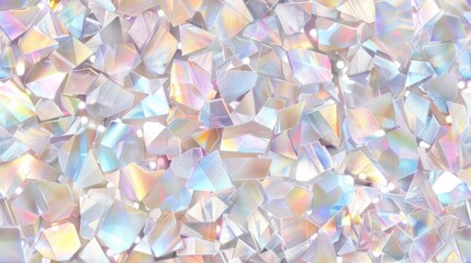 A seamless pattern with holographic glass mosaic, their iridescent reflections creating an ethereal and dreamy atmosphere