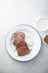 Traditional roast beef with truffle sauce