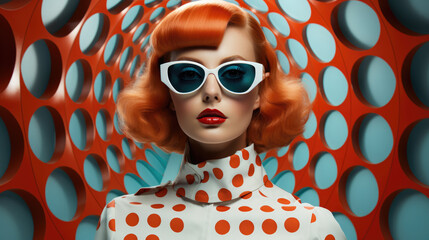 generated illustration fashion retro futuristic woman wearing sunglasses