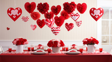 Table setting in honor of Valentine's Day close-up
