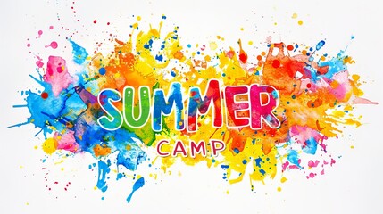 Vibrant summer camp sign with colorful brush strokes for an inviting and energetic atmosphere