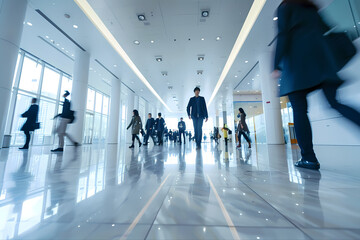 People hurrying to walk in office buildings