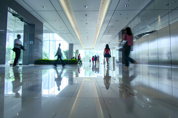 People hurrying to walk in office buildings