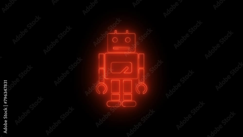 Poster neon line robot icon isolated on black background. artificial intelligence, machine learning, cloud 