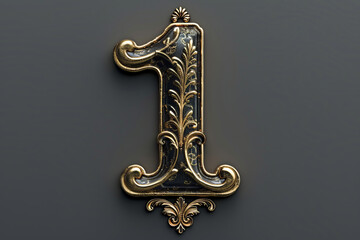 Elegant number one on solid dark background, ornate design