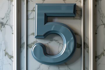 Elegant number 5 on a marble background with vertical lines