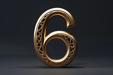Golden number six in elegant filigree design on dark background
