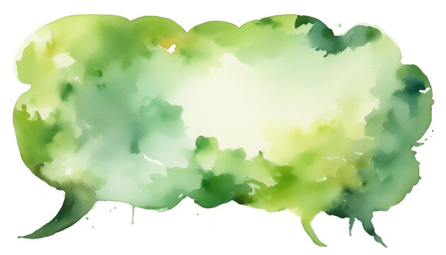 Green and yellow watercolor speech bubble illustration, ideal for eco-friendly concepts, spring promotions, and St Patrick's Day designs