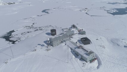 Infinitely, Infinitely polar snowy desert in Antarctica. South Pole frost surface. Scientific base....