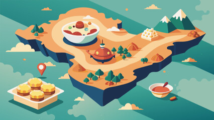 Obraz premium The map of foods is a patchwork of textures and tastes from the crispy fried dishes of Asia to the rich and creamy desserts of Europe. The