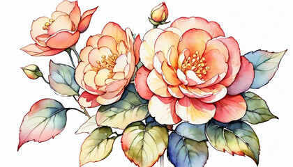 Watercolor illustration of vibrant peonies with lush leaves, ideal for springtime themes, Mother's Day, or wedding stationery designs
